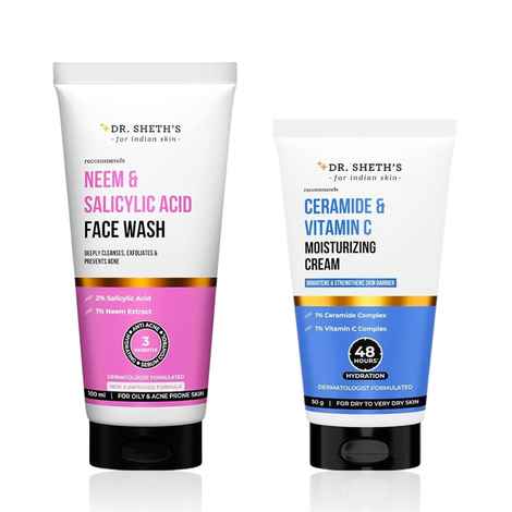 Buy Dr. Sheth’s Acne & Barrier Repair Combo (Dr. Sheth's Neem & Salicylic Acid Face Wash 100 gm + Dr. Sheth's Ceramide & Vitamin C Moisturizing Cream 50 gm) -Combo of 2 - Purplle