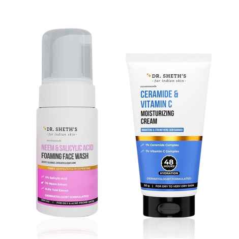 Buy Dr. Sheth’s Cleanse & Hydrate Combo (Dr. Sheth's Neem & Salicylic Acid Foaming Face Wash 100 ml + Dr. Sheth's Ceramide & Vitamin C Moisturizing Cream 50 gm) - Combo of 2 - Purplle