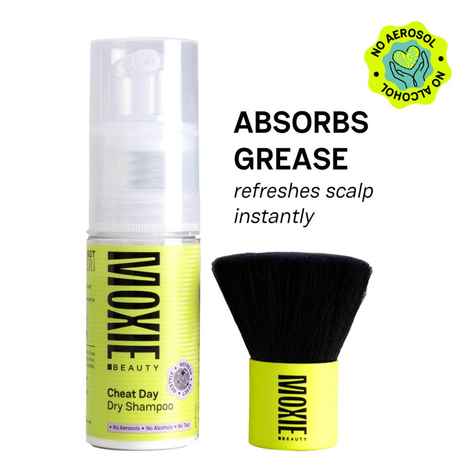 Buy Moxie Beauty Cheat Day Dry Shampoo and Dusting Brush| Absorbs Oil & Refreshes Greasy Roots | No Alcohol or Aerosols - 100% Plant-based | No white-cast or buildup | Combo (1 Dry Shampoo - 30 gm & 1 Dusting Brush) - Purplle