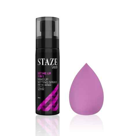 Buy Staze 9to9 Seamless Set Combo BlendPro Velvety Soft Multipurpose Beauty Blender for Seamless Makeup Application (02 Slanted) & Set Me Up 3-in-1 Prep + Refresh Makeup Setting Spray for 12H Long-Lasting, Mattifying Finish (100 ml) Combo of 2 - Purplle