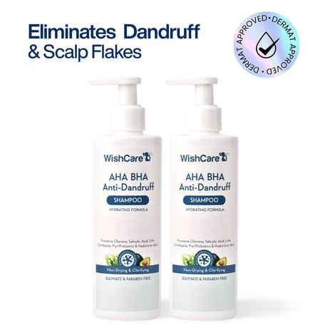 Buy WishCare Hydrating AHA BHA Anti Dandruff Shampoo Duo|Piroctone Olamine Salicylic Acid LHA Probiotics Pack of 2 - Purplle
