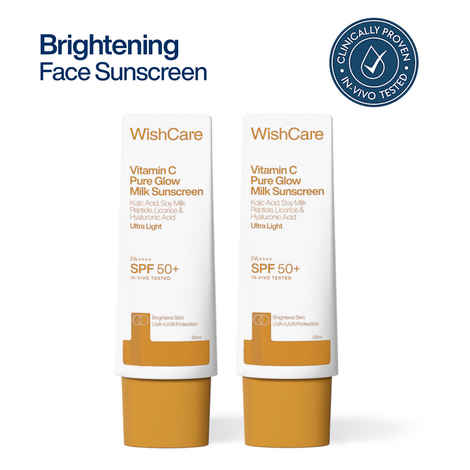Buy WishCare Vitamin C Pure Glow Face SunscreenDuo SPF 50 PA++++ Broad Spectum Ultra Light|No White Cast Pack of 2 - Purplle