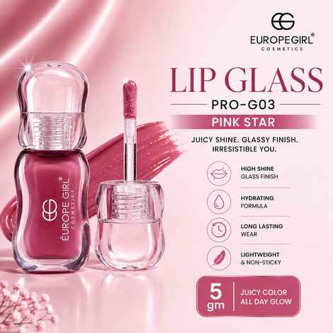 Buy Europegirl Cosmetics Lip Glass Pro-G03 Pink Star 5 gm - Purplle