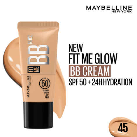 Buy Maybelline New York Fit Me Glow BB Cream, SPF 50 + 24H Hydration With Niacinamide & Hyaluronic Acid, Dewy Finish for Normal to Dry Skin - Shade 45, 25 ml - Purplle