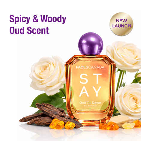 Buy FACES CANADA STAY Oud Till Dawn Eau de Parfum for Women, 50 ml | Long-Lasting Perfume with Oud, Rose & Amber | Bold Woody Scent | Gifts for Women | Premium Fragrance - Purplle