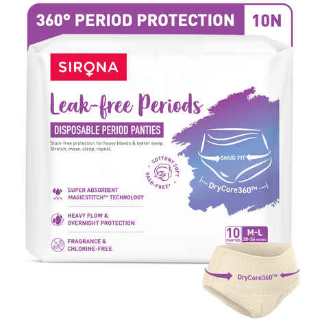 Buy Sirona Disposable Period Panties for Women | M - L | 360° Sanitary Protection for Heavy Flow | Panty like Fit | Full back Coverage | No Leakage, No Rashes, No Discomfort | Maternity Panties with High Absorbency | Pack of 10 - Purplle