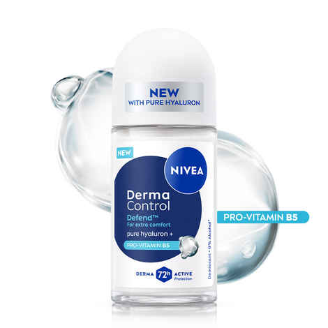 Buy Nivea Derma Control Defend, 0%Alcohol, Pure Hyaluron & ProVitB5, Underarm Roll On Women 50 ml - Purplle