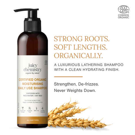 Buy Juicy Chemistry Certified Organic Moisturising Daily Use Shampoo, 200 ml | With Rice Water & Oat Milk | Nourishes Scalp & Hair | Smoother & Shinier Hair | Manageable Hair | For Dry & Frizzy Hair | Dermatologically Tested - Purplle