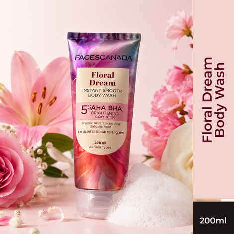 Buy FACES CANADA Floral Dream Body Wash for Women (200 ml) | Floral Scented Shower Gel | Brightening, Exfoliating & Hydrating | 5% AHA BHA & Glycolic Acid | Smooth Glowing Skin - Purplle