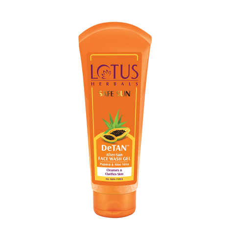 Buy Lotus Herbals Safe Sun DeTAN After-Sun Face Wash gmel | Papaya & Aloe Vera | All Skin Types | 100 gm - Purplle
