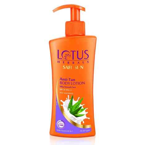 Buy Lotus Herbals Safe Sun Anti-Tan Bodylotion - Silky Smooth Care | SPF 25 | PA+++ | With Aloe Vera Extracts | 250 ml - Purplle