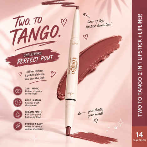 Buy Glam 21 Two To Tango Lip Liner + Lipstick Duo |Non-Transfer |Long Stay | Creamy Matte Finish| Super-glide formula | Non-drying |For Sensational lip look, Clay Crush-14, 0.45 gm + 0.2 gm - Purplle