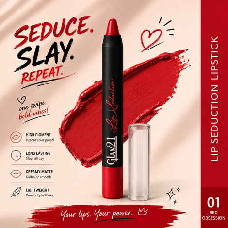 Buy Glam 21 Lip Seduction Non- Transfer Crayon Lipstick| Lightweight & Longlasting|Creamy Matte Formula - 3.6gm|Red Obsession|02 - Purplle