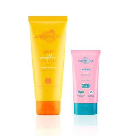 Buy Aqualogica Glow+ Cleanse & Sun Protection Combo (Glow+ Smoothie Face Wash – 100 ml + Radiance+ Dewy Sunscreen Gel SPF 50+ PA+++ – 30 gm) Combo of 2 - Purplle