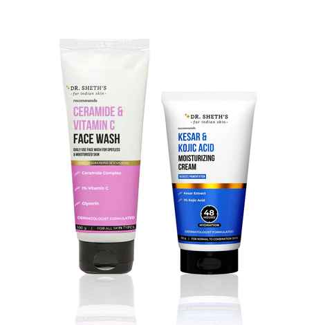 Buy Dr. Sheth's Cleanse & Brightening Care Combo (Ceramide & Vitamin C Face Wash – 100 gm + Kesar & Kojic Acid Moisturizing Cream – 50 gm) Combo of 2 - Purplle