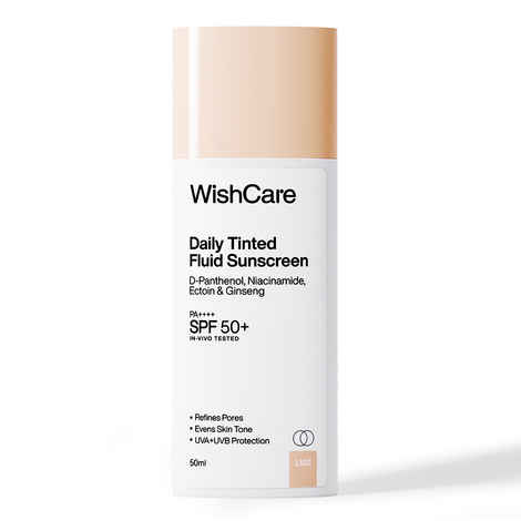 Buy WishCare Daily Tinted Fluid Sunscreen SPF50 PA++++|L102| Broad Spectrum Protection for all skin types| In-Vivo Tested| D-Panthenol, Niacinamide, Ectoin & Ginseng | Evens & Protects | 50 ml - Purplle