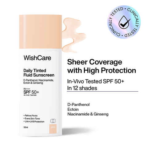 Buy WishCare Daily Fluid Tinted Sunscreen SPF50 PA++++|L103| Broad Spectrum Protection for all skin types| In-Vivo Tested| D-Panthenol, Niacinamide, Ectoin & Ginseng | Evens & Protects | 50 ml - Purplle
