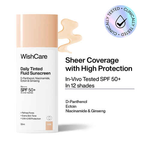 Buy WishCare Daily Fluid Tinted Sunscreen SPF50 PA++++|L104| Broad Spectrum Protection for all skin types| In-Vivo Tested| D-Panthenol, Niacinamide, Ectoin & Ginseng | Evens & Protects | 50 ml - Purplle