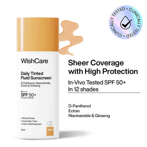 Buy WishCare Daily Fluid Tinted Sunscreen SPF50 PA++++|M202| Broad Spectrum Protection for all skin types| In-Vivo Tested| D-Panthenol, Niacinamide, Ectoin & Ginseng | Evens & Protects | 50 ml - Purplle