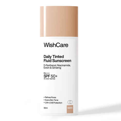 Buy WishCare Daily Tinted Fluid Sunscreen SPF50 PA++++|M203| Broad Spectrum Protection for all skin types| In-Vivo Tested| D-Panthenol, Niacinamide, Ectoin & Ginseng | Evens & Protects | 50 ml - Purplle