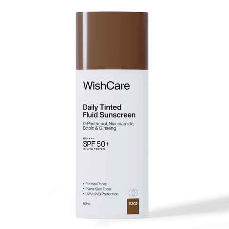Buy WishCare Daily Tinted Fluid Sunscreen SPF50 PA++++|R302| Broad Spectrum Protection for all skin types| In-Vivo Tested| D-Panthenol, Niacinamide, Ectoin & Ginseng | Evens & Protects | 50 ml - Purplle