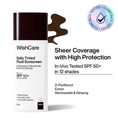 Buy WishCare Daily Tinted Fluid Sunscreen SPF50 PA++++|R304| Broad Spectrum Protection for all skin types| In-Vivo Tested| D-Panthenol, Niacinamide, Ectoin & Ginseng | Evens & Protects | 50 ml - Purplle