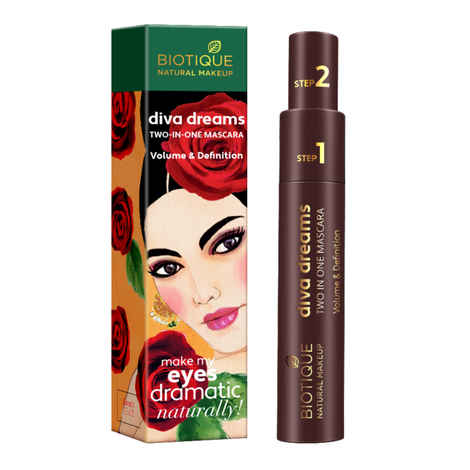 Buy Biotique Natural Makeup Diva Dreams Two In One Mascara Volume & Definition (Onyx)(9 ml) - Purplle