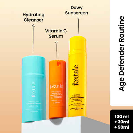 Buy Foxtale Age Defender Routine Skin Care Kit - Cleanser Face Wash 100 ml + Vitamin C Serum 30 ml + Sunscreen Dewy Finish 50 ml - Purplle