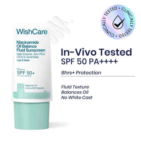 Buy WishCare Niacinamide Oil Balance Fluid Sunscreen SPF 50 PA++++ - Light & Matte Sunscreen for Oily Skin with Broad Spectrum Protection & No White Cast - 30 gm - Purplle