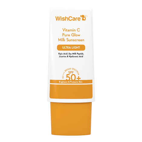 Buy WishCare Vitamin C Pure Glow Milk Sunscreen SPF 50 PA++++ - Ultra Light Weight, Oil Free with Broad Spectrum Protection & No White Cast - 30 gm - Purplle