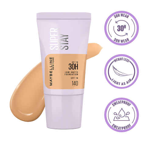 Buy Maybelline New York Super Stay Lumi-Matte Foundation- 140, 30H longwear, Lightweight, Suitable for all Skin Types, Soft Glow, Buildable Coverage, 18 gm - Purplle