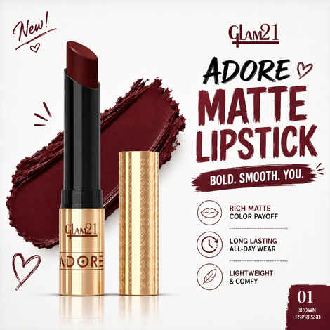 Buy Glam 21 Adore Creamy Matte Lipstick for Women, 3.5 gm | Smudge & Transfer Proof | Intense Color & Bold Finish | Smooth & Light Weight | Up to 12H |Brown Espresso - Purplle