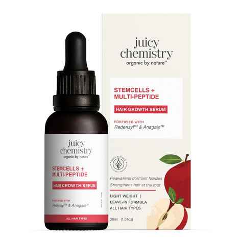 Buy Juicy Chemistry Stemcells + Multi-Peptide Hair Growth Serum With Redensyl & Anagain, 30 ml | Super Booster For Promoting Hair Growth & Controlling Hair Fall | Leave-In Serum for Thicker, Stronger Hair. - Purplle