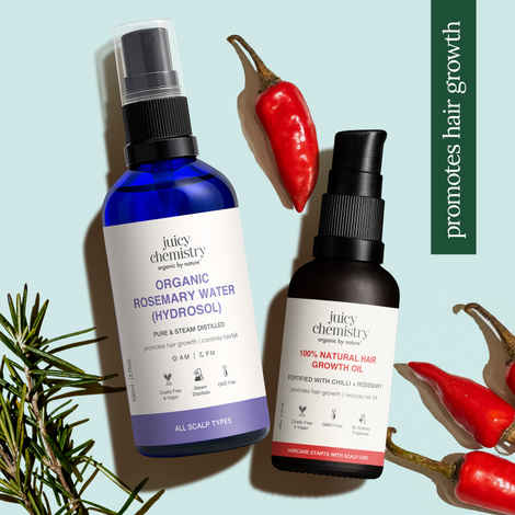 Buy Juicy Chemistry Hair Regrowth Combo - Chilli, Rosemary & Kalonji Hair Growth Oil (30 ml) + Rosemary Water Hair Spray (100 ml) | Anti Hair Fall Treatment | Strengthens Hair | 100% Natural | Pack of 2 - Purplle