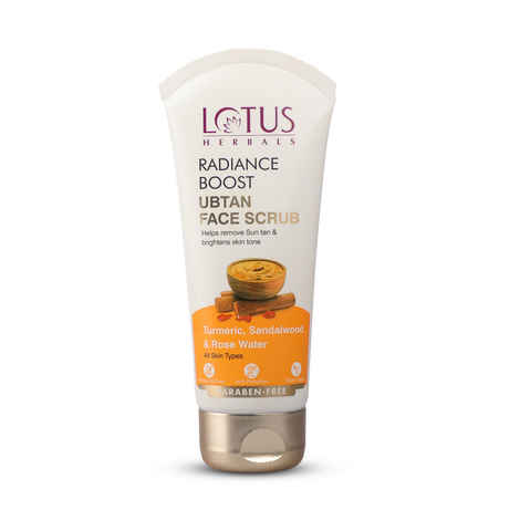 Buy Lotus Herbals Radiance Boost Ubtan Face Scrub| Turmeric, Sandalwood and Rose Water | Glowing Skin |Reducing Dark Spots | Paraben free, Mineral Oil Free | 100gm - Purplle