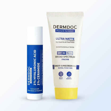 Buy DermDoc All day Sun Protect Duo (SPF 40 Ultra Matte Sheer Sunscreen Gel-45 gm + Tinted Lip Balm SPF 50) Combo of 2 - Purplle
