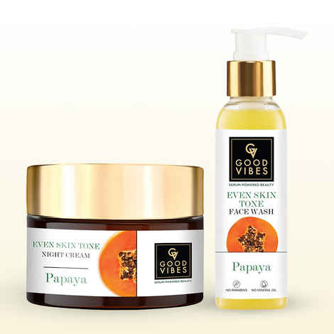 Buy Good Vibes Papaya Skin Brightening Combo (Papaya Brightening Even Skin Tone Face Wash-120 ml + Papaya Even Skin Tone Night Cream-50 gm) Combo of 2 - Purplle