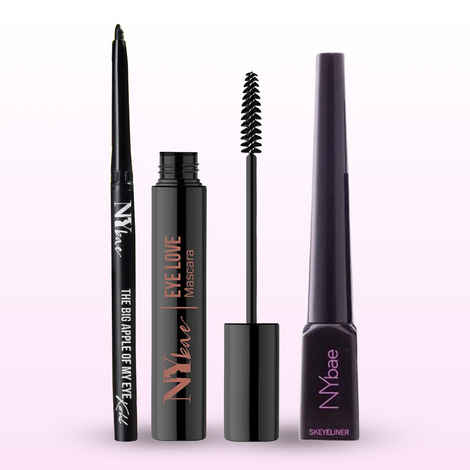 Buy NY Bae Smudgeproof Eye Combo (The Big Apple Of My Eyes Kohl Kajal-Black 0.30 gm+ Skeyeliner- Black Glossy Eyeliner 5 ml + Eye Love Curling Mascara-Intense Black 8 ml) Combo of 3 - Purplle
