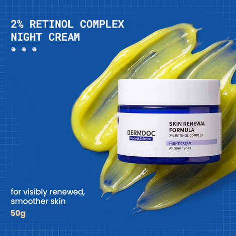 Buy DermDoc 2% Retinol Complex Skin Renewal Formula Anti-Ageing Night Cream | Reduces Fine Lines & Wrinkles | With Niacinamide & Hyaluronic Acid | Lightweight Formula | All Skin Types | 50 gm - Purplle