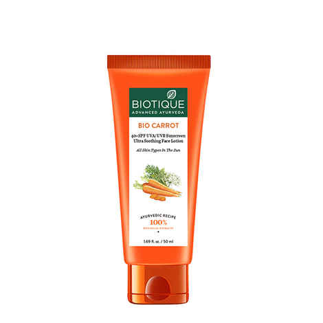 Buy Biotique Bio Carrot Ultra Soothing Face Lotion 40+ SPF UVA/UVB Sunscreen (50 ml) - Purplle