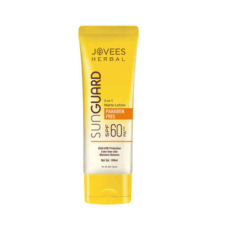 Buy Jovees Herbal Sun Guard Lotion SPF 60 PA++++ | 3 in 1 Matte Lotion | Daily Use, UVA/UVB Protection, Moisture Balance, Even Tone Skin | Boot star 4 Rating | For Women/Men | Paraben and Alcohol Free | 100 ml - Purplle