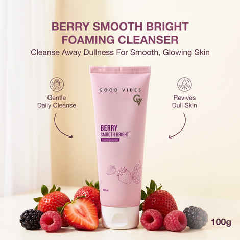 Buy Good Vibes Berry Smooth Bright Foaming Cleanser | Infused With Strawberry Extract, Pro -Vitamin B5 & Allantoin | Gives Soft, Smooth & Glowing Skin | Cleanses without drying skin | Revives Dull Skin & Improves Hydration | 100 ml - Purplle