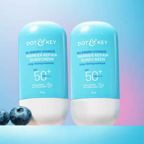 Buy Dot & Key Blueberry Hydrate Barrier Repair Sunscreen SPF 50+, PA++++ - With Hyaluronic & 5 Ceramides | Face Sunscreen for Dry & Sensitive Skin with 6 UV Filters | 80 gm - Pack of 2 - Purplle