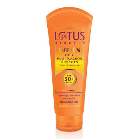 Buy Lotus Herbals Safe Sun Sunscreen - Daily Multi-Function Sunblock | SPF 50 | PA+++ | Preservative Free | Oil Free | 60g - Purplle