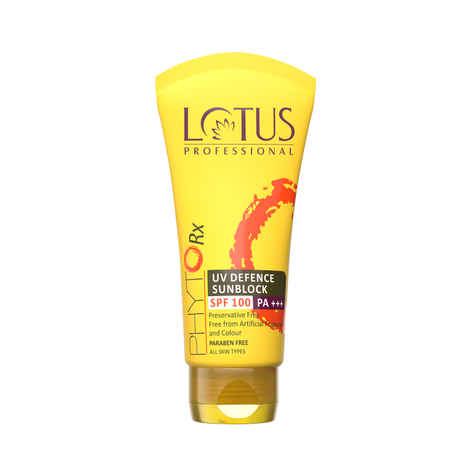 Buy Lotus Professional PhytoRx UV Defence Sunblock | SPF 100 | PA+++ | Nongreasy & Lightweight | Preservative Free | 50g - Purplle
