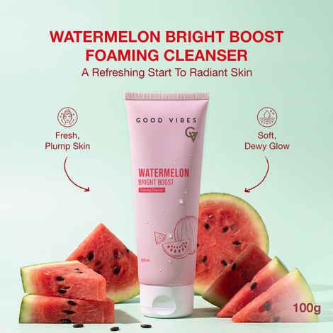 Buy Good Vibes Watermelon Bright Boost Foaming Cleanser | Infused With Watermelon Extract, Pro - Vitamin B5 & Allantoin | Instantly Refreshes Dull & Dehydrated Skin | Cleanses without drying skin | Leaves Skin Soft & Plump | 100 ml - Purplle