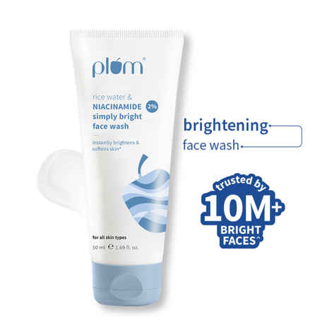 Buy Plum Simply Bright 2% Niacinamide Face Wash With Rice Water | Brightens Skin, Helps Fade Blemishes | Softens & Smoothens Skin | Gentle & Non-Drying | Women & Men | 100% Vegan | 50 ml - Purplle