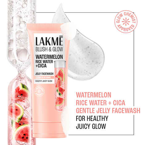 Buy Lakme Blush & Glow Watermelon Rice Water + Cica Gentle Jelly Face Wash for All Skin Types - 150 gm | Soothes and Restores Skin Barrier for Naturally Glowing Skin | Hydrating Daily Cleanser for Men & Women - Purplle