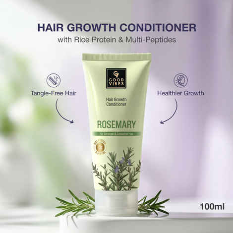 Buy Good Vibes Rosemary, Rice Protein & Multi Peptide Hair Growth Conditioner | Strengthens Hair & Reduces Breakage | Smooth, Tangle-Free Hair | Supports Healthy Hair Growth | For Weak & Damaged Hair -100 ml - Purplle