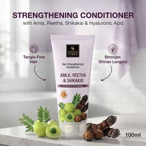 Buy Good Vibes Amla, Reetha & Shikakai Strengthening Conditioner | Reduces Breakage & Strengthens Hair | Smooth & Tangle-Free Hair | Adds Natural Shine | For Weak & Damaged Hair | 100 ml - Purplle
